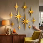 10 Pcs Large Mid Century Decor  Starburst Wall Decor  Vintage Retro 3d Gold