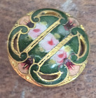 Antique French Enamel Button Champleve   Cloisonn   Pierced Brass Rose Shank