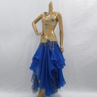 Women Sequins Beaded Belly Dance Costume Carnival Outfit Bra Belt Skirt Blue