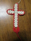 Vintage Handmade Crochet Bookmark With Tassel - Ivory red