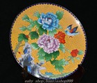 Old Chinese Dynasty Cloisonne Enamel Copper Gilt Peony Flower Bird Screen Byobu