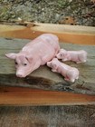 Vintage Mama Pig   Two Nursing Piglets - Pink Porcelain Figurines 6  Taiwan 