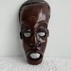 Vtg African Tribal Mask Hand-carved Wood Wall Decor 13 5  Ethnic Boho Mancave