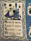 Vintage Linen Blue Kitchen Tea Towel Teapot Woman Cat Stove