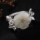Real Solid 925 Sterling Silver Band Natural Jade Women Gift Luck Flower Ring
