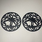 Cast Iron Footed Trivets Round Palm Tree Tropical 7 Inch Diameter Set Of 2
