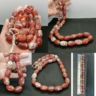 Ancient Carnelian Agate Barrel Bead Strand Etched Banded Trade Beads Necklace