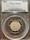 1867-p Three Cent Nickel 3cn Pcgs Mint State 63 Ms 63