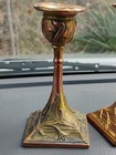 Pair Antique Vtg Bronze Art Nouveau Candlesticks Petit Gold Gilt Metal