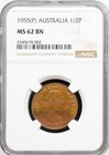 1955  p  Australia Half Penny - Toned - Ms62 Ngc - Kangaroo Coin  Rainbow Toning