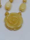 Lee Sands Carved Yellow Stone Flower Beaded Necklace