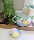 Beautiful Vintage Italian Majolica-style Ceramic Teapot Floral Spring Summer 