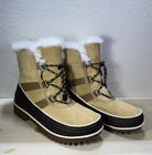 Sorel Tivoli Ii Suede Winter Boots Size 5 Tan Brown Faux Fur Lace Waterproof