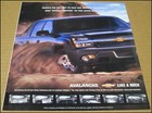 2001 Chevrolet Avalanche Truck Print Ad Automobile Car Advertisement Page Chevy