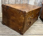 Vintage Leather Trunk With Drawers   Antique Style Storage Chest   Handmade Deco