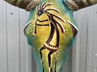 Steer Skull Painted 14 1 2 Inch Wide Bull Horn Mounted Cow Head Kokopeli