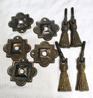 Lot Of 4 Antique Vintage Ornate Copper   Brass Drawer Pulls W  Back Plates