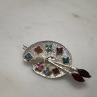 Artist Palette Brooch Pin Silver Tone Metal Multicolor Square Rhinestones