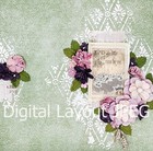 Digital Layout - Green   Purple Mixed Media Flowers Fancy Scrapbook Page Jpeg