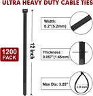Zip Ties  Razcc 1200pcs Black Cable Zip Ties 12 Inch  Heavy Duty Plastic Wire Ti