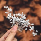 Crystal Bride Wedding Hair Comb Silver Rhinestone Flower Hair Piece Accessory