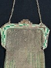 Antique Whiting   Davis Mesh Purse Green Enamel Frame Art Deco 1920s Flapper Bag