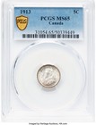 Canada  1913 George V 5 Cents  Pcgs Ms 65  5 488 048 Mintage 
