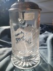 Vintage German Glass Beer Stein Lidded  W  Hinged Metal And Etched Eagle Design