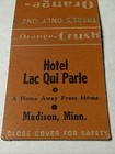Madison Minnesota Hotel Lac Qui Parle Orange Crush Vtg 1940s Matchbook