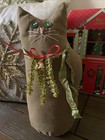 Lot 2 Handmade Primitive Folk Art Cats Christmas Stump Dolls Decor Ooak