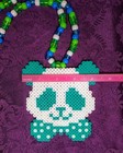 Blue   Green Bowtie Panda Perler Bead Kandi Necklace-edc-rave-festival-plur-edm