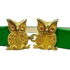Vintage 70s Mimi Di N Owl Pals Buckle Signed Green Belt 1972 Adjustable Up 33 In