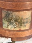 Antique Primitive Wooden Pantry sewing Box  Firkin With Handle Hunt Scene