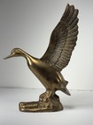 Vintage Solid Brass Duck 7  Tall In Flight Figure Statue Hunting Game Bird