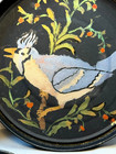 Vintage Hand Painted Bird Metal Trays Black Round Oval Set Of Three