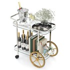 2-tier Glass Bar Storage Serving Cart Kitchen Trolley W  2 Large Aluminum Wheels