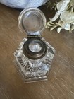 Antique Glass Cut Inkwell  With Brass Rim And Hinged Lid