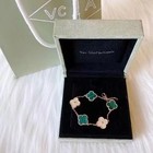 Vca Vintage Alhambra Malachite   Diamonds Yellow Gold 5 Motif Bracelet
