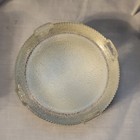 Vintage Glass Powder Jar With Decorative Metal Floral Lid