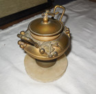 Antique Gilt Bronze Ink Well dragon Fly On Top marble Base leaf Filagree