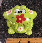 Vintage Chalkware 60s 70s Frog Coin Bank Lime Green Flower Power 4   x4   x3   