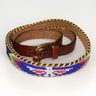 Vintage Native American South Western Stamped Leather   Seed Bead Thin Belt Sz S