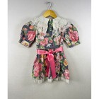 Girls Vintage Floral Dress Lace Collar Puff Sleeve Ruffle Pink Bow Made In Usa