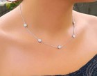 14k White Gold Round Natural Diamond By The Yard Bezel Station Necklace 18 