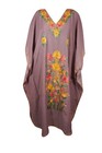 Women Maxi Kaftan Dress Boho Hippie Purple Cotton Embroidery Beach Dresses L-2xl