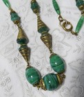 Antique Vintage Art Deco Czech Peking Glass   Filigree 24  Necklace - Jade Green