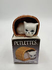 Vintage White Kitten Cat Sleeping In Basket Porcelain Figurine