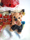 Original Hand Sculpted 2 Yorkshire Terriers Santa Chimney Christmas  Ornament