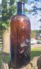 Vintage Antique Brown Amber Glass 9  Tall Large Cork Top Bottle Flask Shape Big