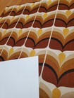 Awesome Rare Vintage Mid Century Retro 70s Small Brn Yel Square Sunsets Fabric 